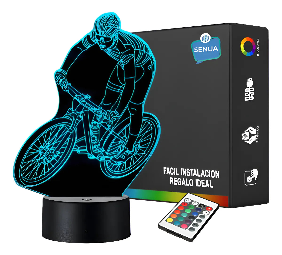 Lámpara Led Ciclista Bicicleta De Montaña Holograma Regalo Negra