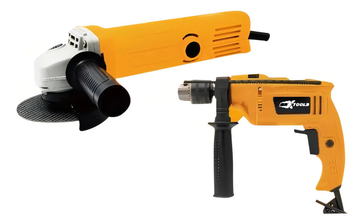 Combo Taladro Percutor 650w 13mm 110v/pulidora 650w Maxtools Color Amarillo