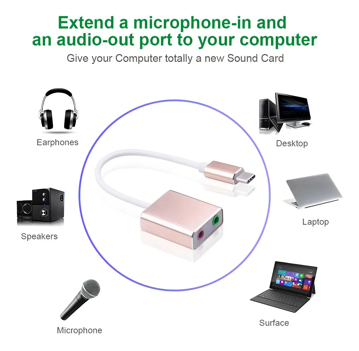 Cable Adaptador Tarjeta Sonido Tipo C A Microfono Y Audifono Color Silver