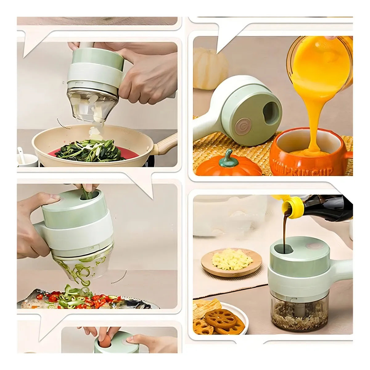 Juego De Cortador De Verduras Eléctrico Portátil 4 En 1 Color Verde