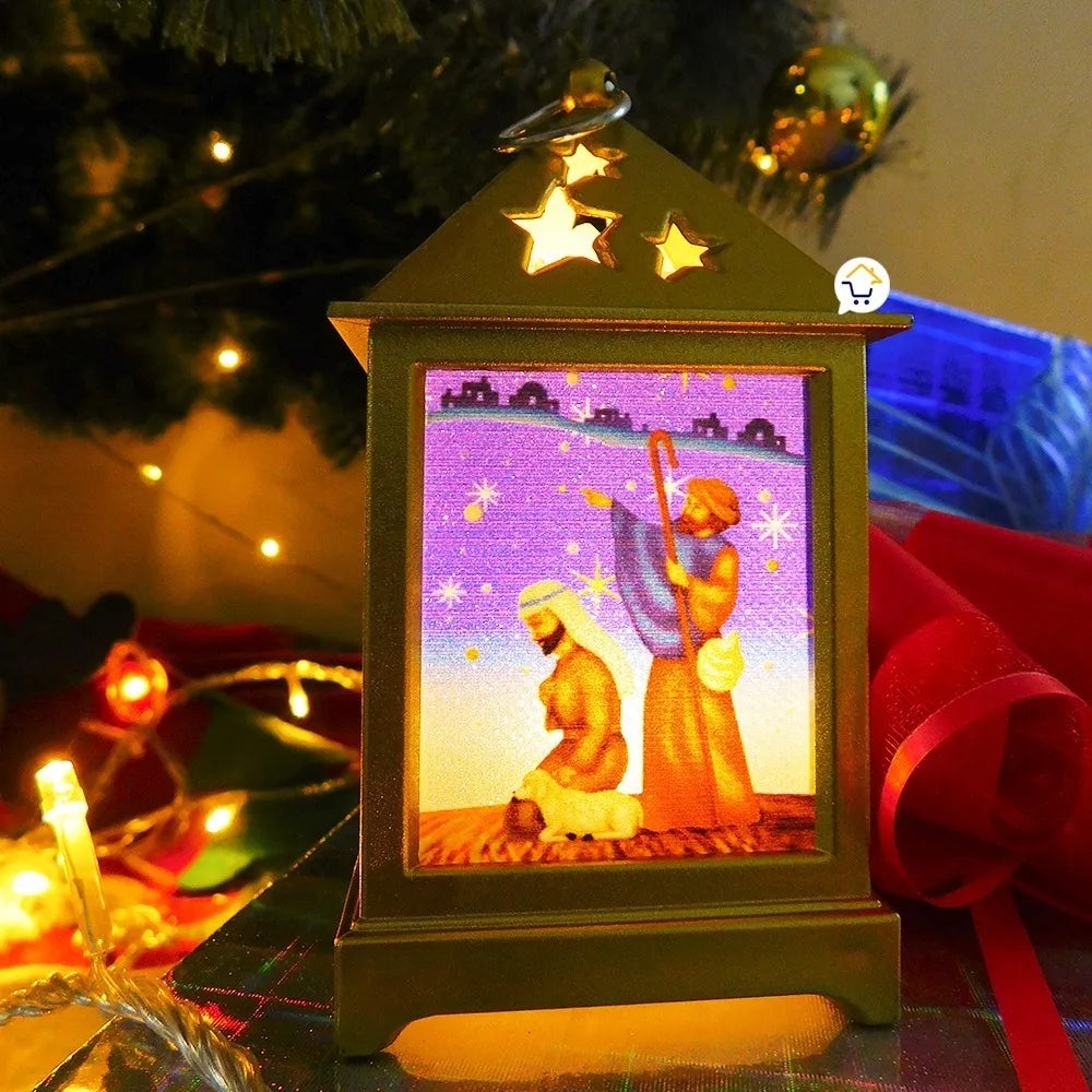 Pesebre Farol Cuadrado Vela Navideño Dorado Luz Led Zf045d
