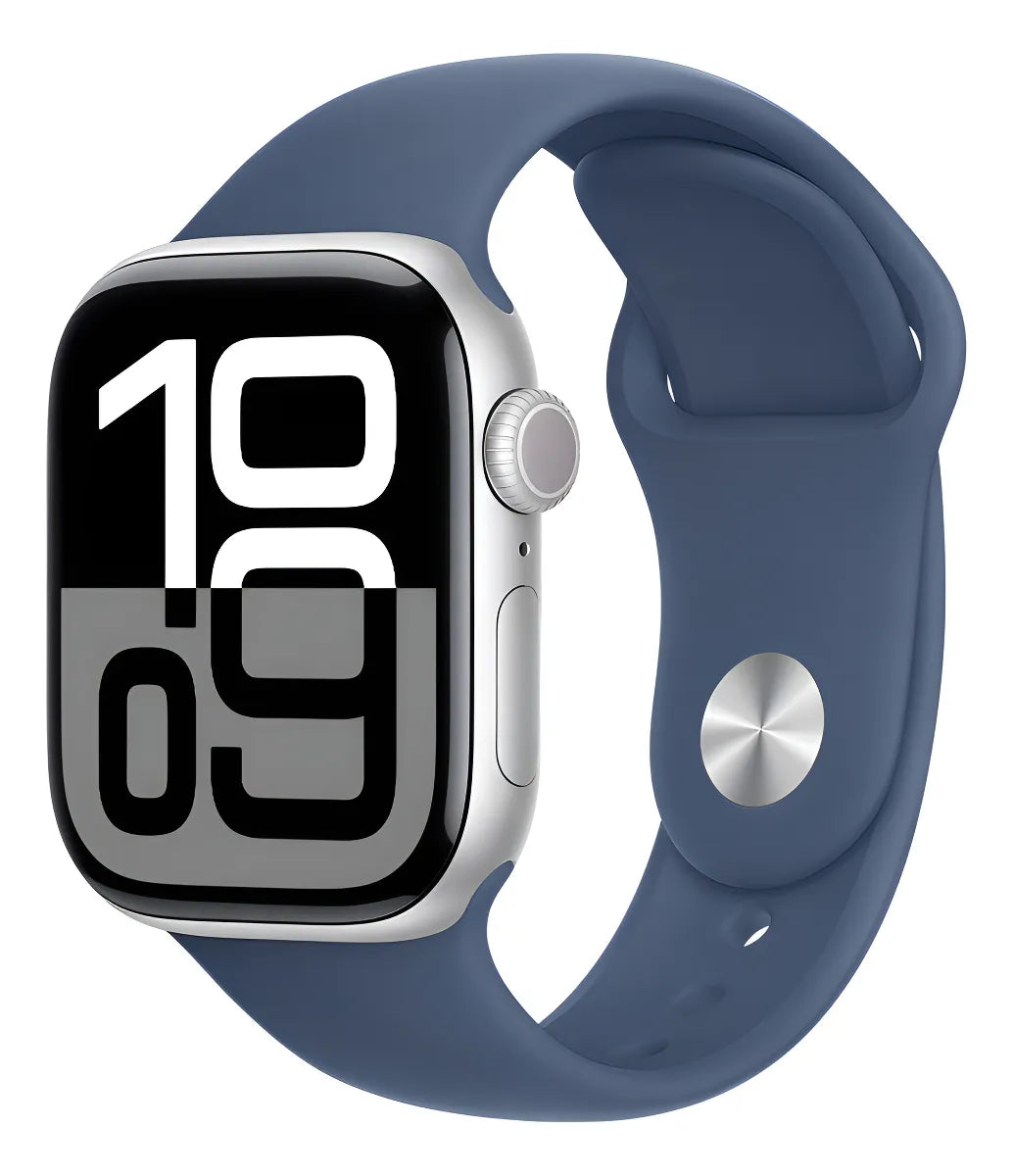 Apple Watch Series 10 GPS • Caja de aluminio color plata de 42 mm • Correa deportiva azul denim - S/M