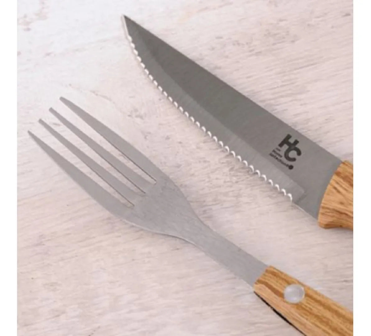 Set Cubiertos Cuchillo Y Tenedor 12 Piezas, Especial Asados Color Color Madera