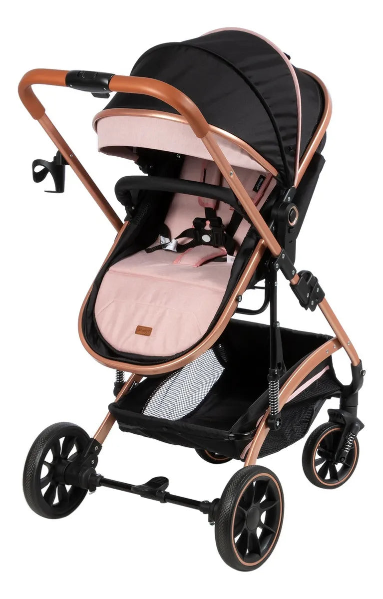Coche De Paseo Ebaby Moisés Modelo 126 Reclinable Color Rosa Cubrepiés Amortiguación Chasis Dorado
