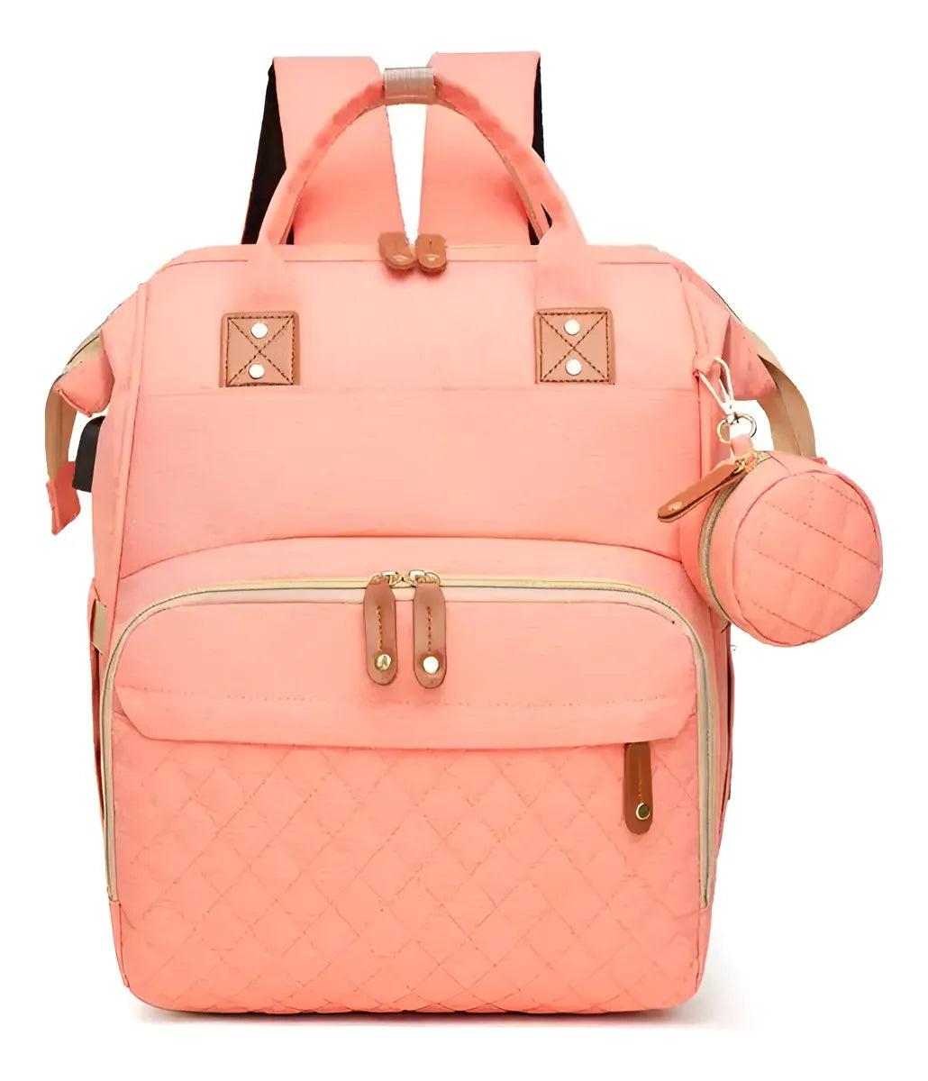 Pañalera Bebé Con Cama Cuna Portatil Cambiador Puerto Usb Color Coral claro