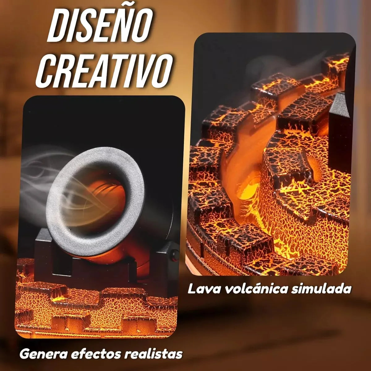 Humificador Difusor De Aromas Olores Cañon Lava Aros Luz Led - Negro