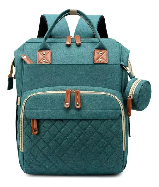 Pañalera Bebé Con Cama Cuna Portatil Cambiador Puerto Usb Color Verde oscuro
