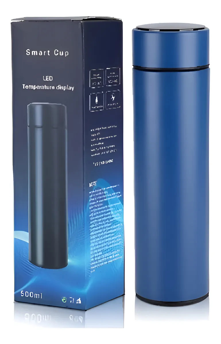 Termo Botella Digital Acero Inoxidable 500ml Con Termómetro Color Azul