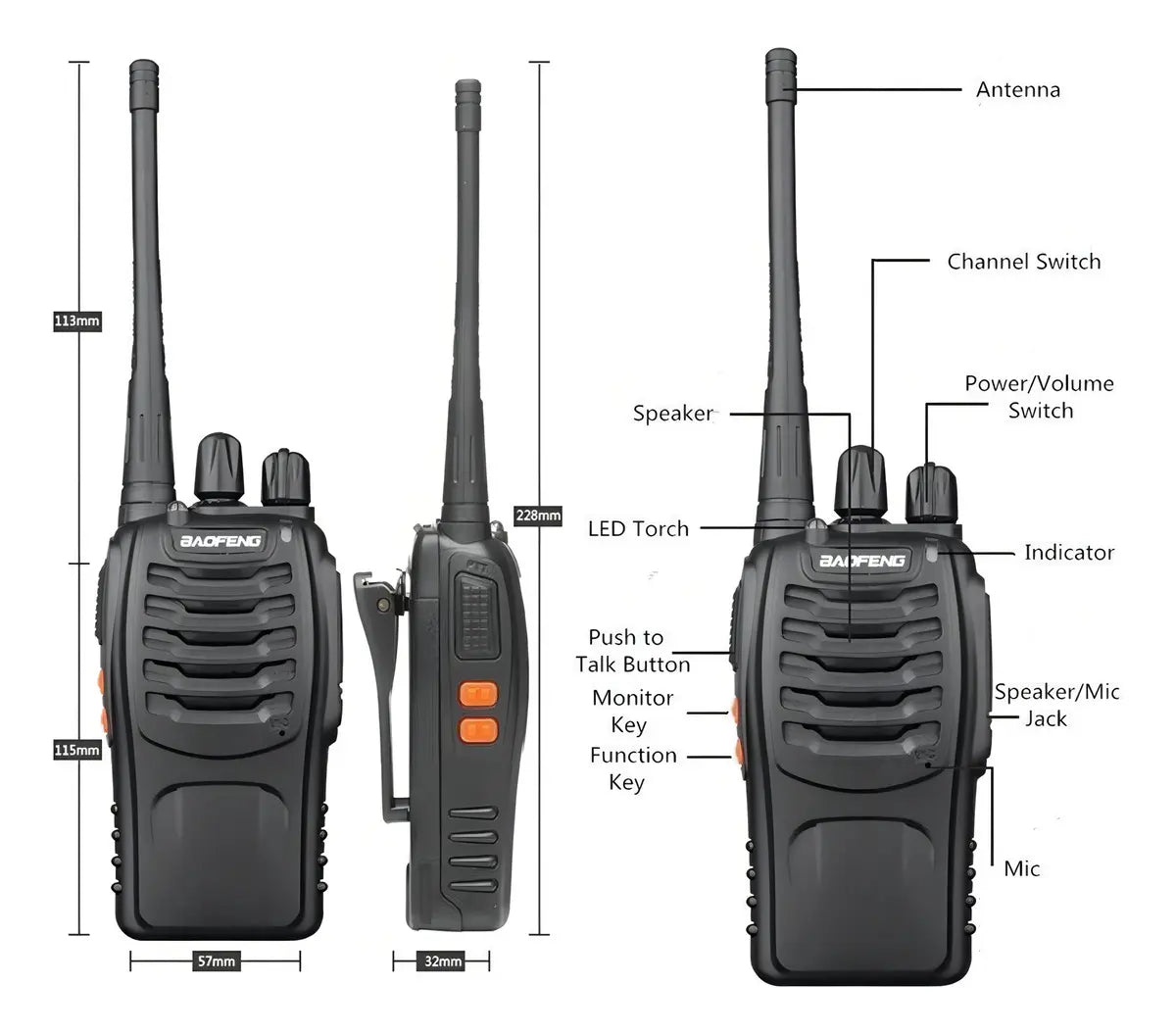 2 Pack Radios Walkie Talkie BF-888S Recargable,Con Manos Libres Color Negro Baofeng