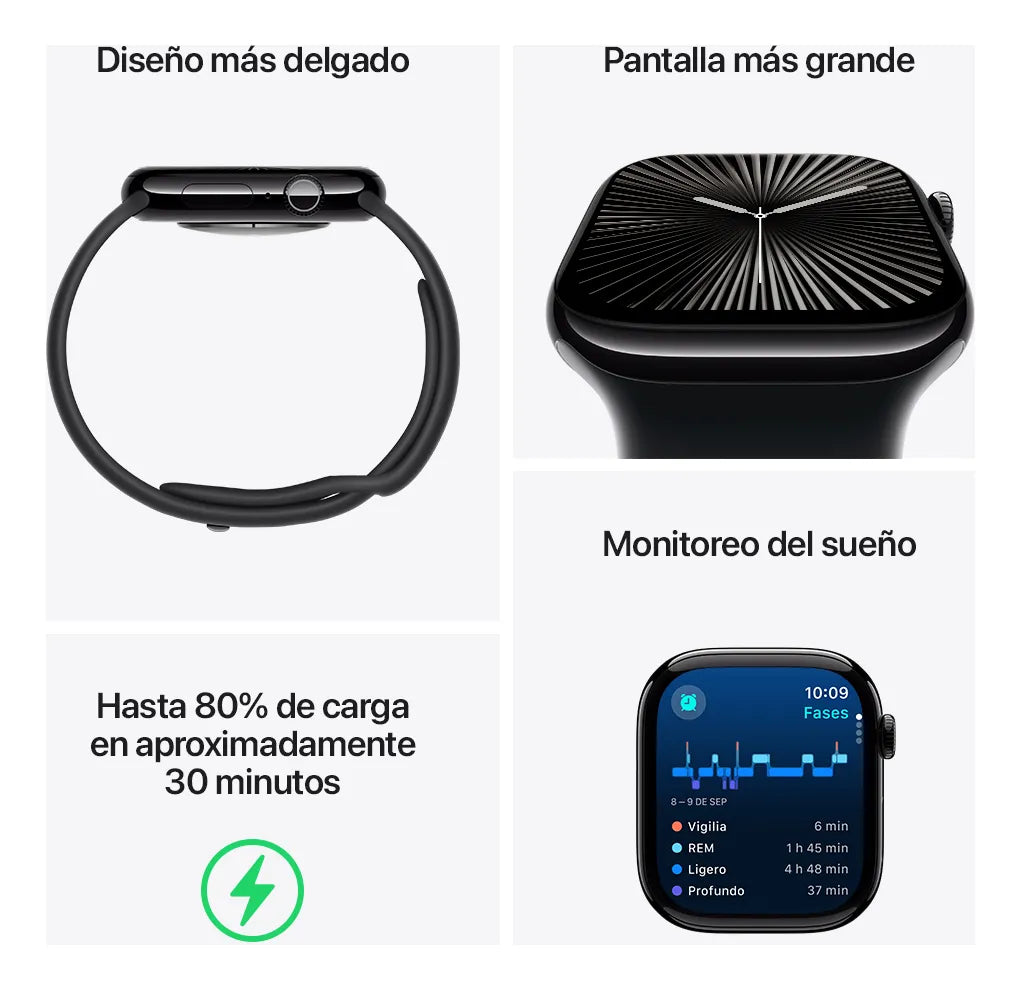 Apple Watch Series 10 GPS • Caja de aluminio color oro rosa de 42 mm • Correa loop deportiva color ciruela