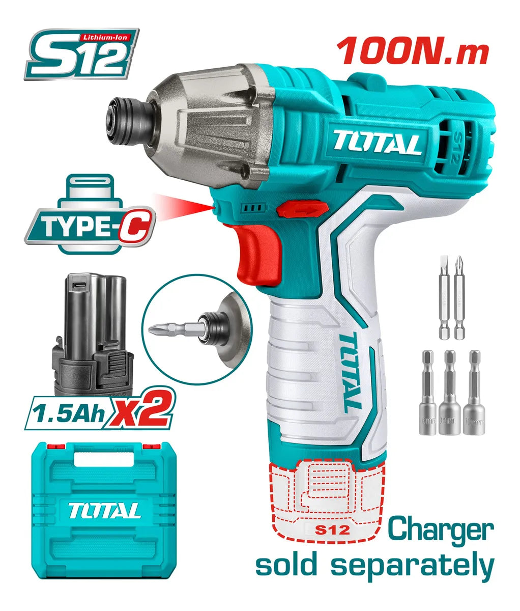 Atornillador Impacto Inalambrico 1/4 12v Industrial Total Turquesa 50hz/ 60hz