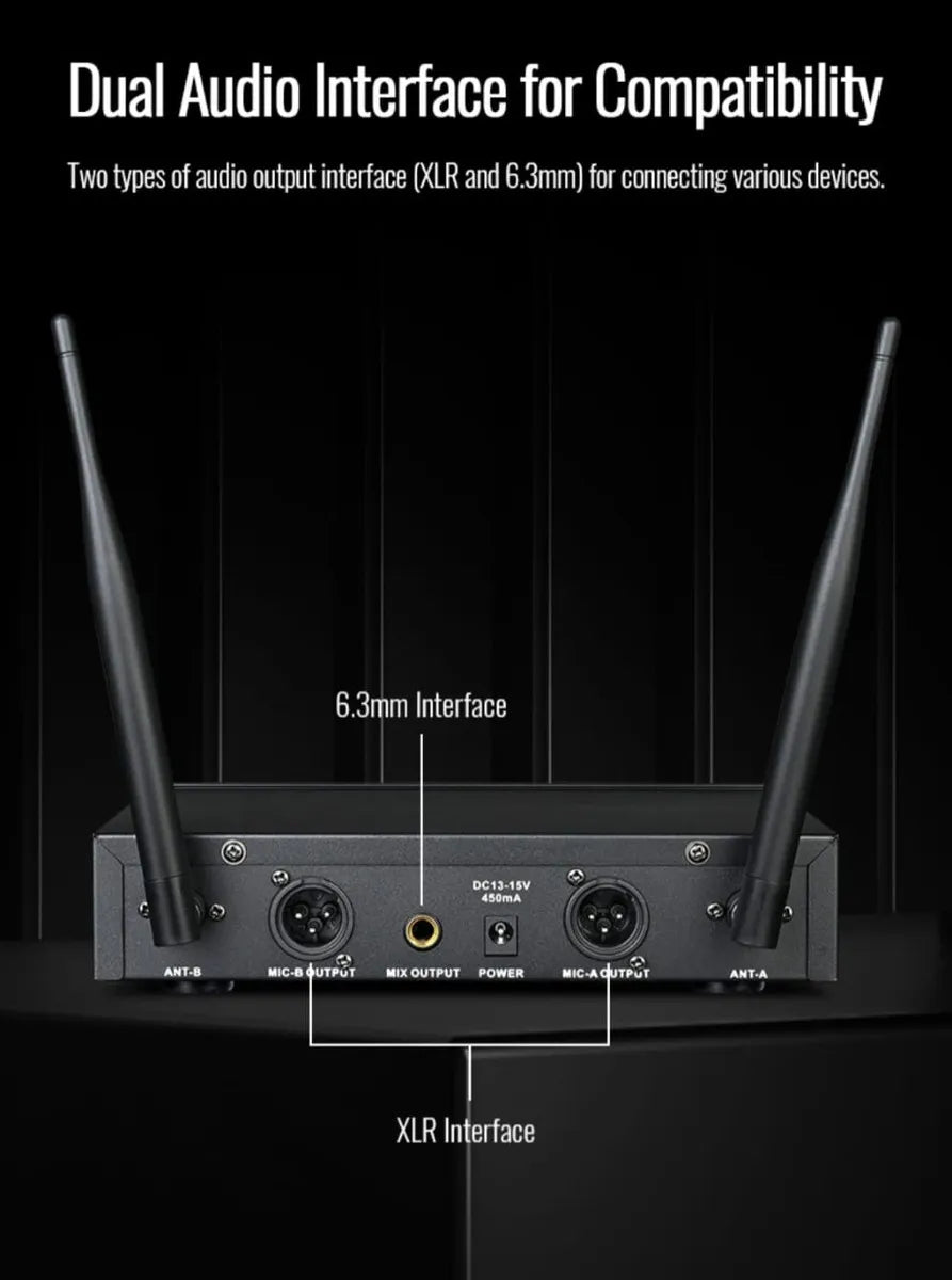 Microfonos Inalambricos Doble Takstar Ts3310 100mt 100ch Uhf Negro