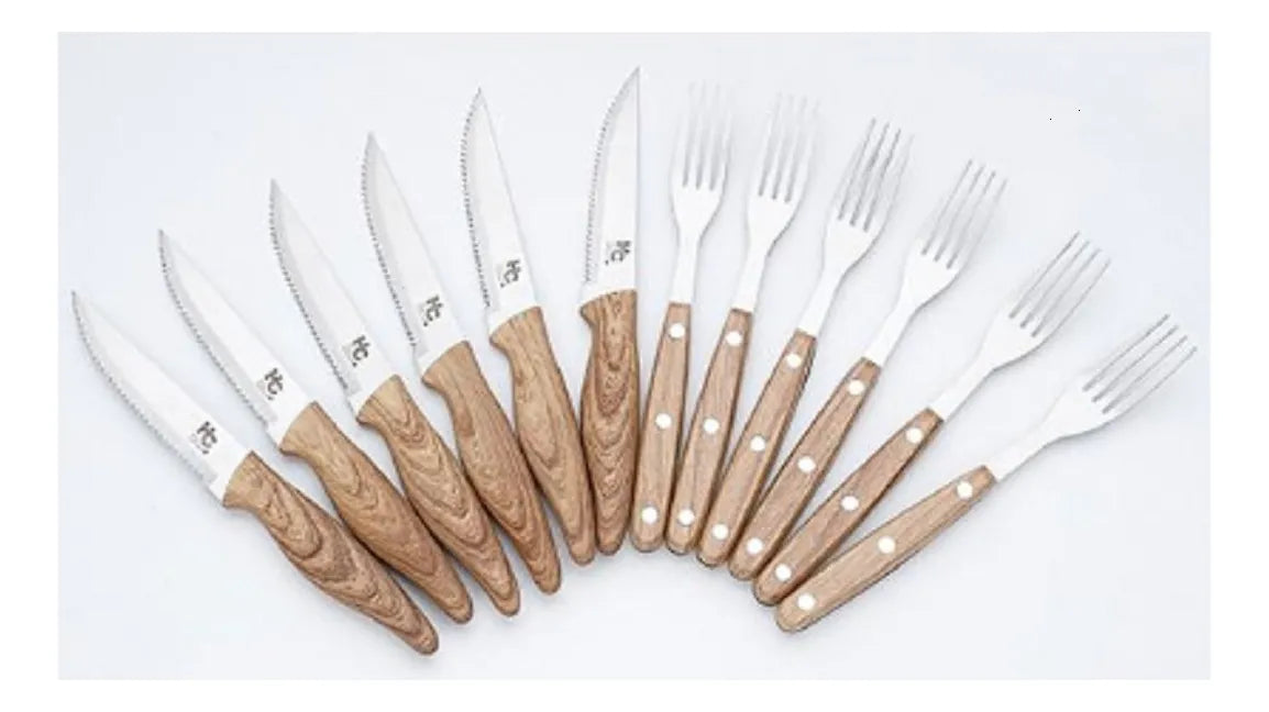 Set Cubiertos Cuchillo Y Tenedor 12 Piezas, Especial Asados Color Color Madera