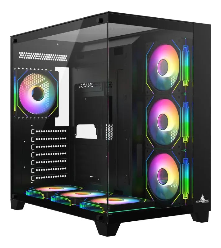 Chasis Gabinete Gamer Iceberg Crystal Cube Xl Negro X7 Fan Argb
