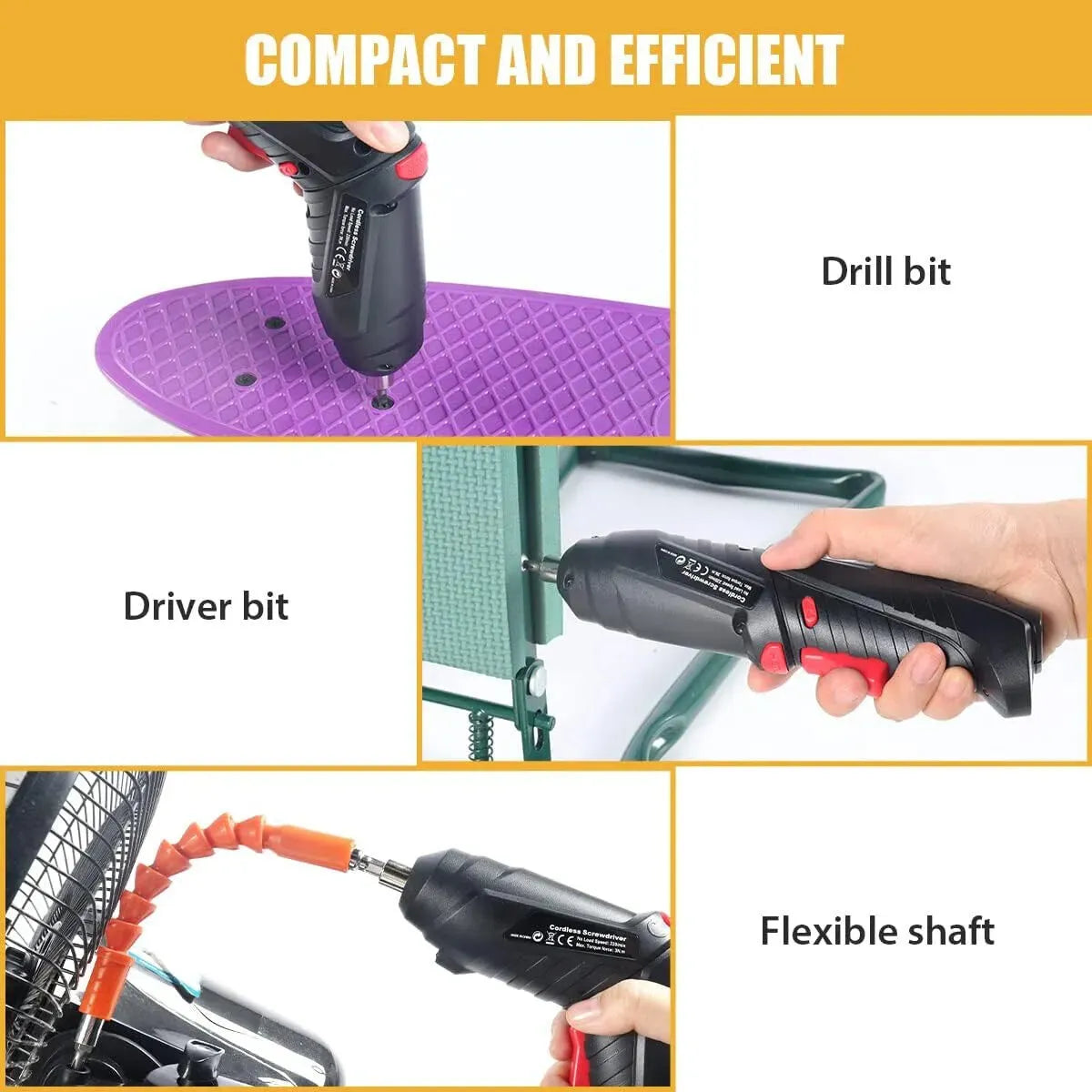 Kit De Taladro Y Destornillador Eléctrico Inalámbrico De 47 - Negro - 220
