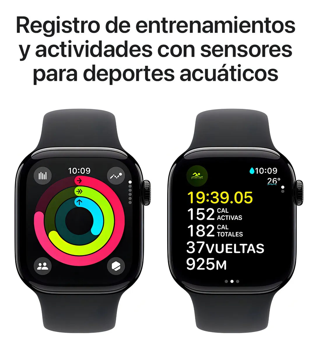 Apple Watch Series 10 GPS • Caja de aluminio negro azabache de 42 mm • Correa deportiva negra - M/L
