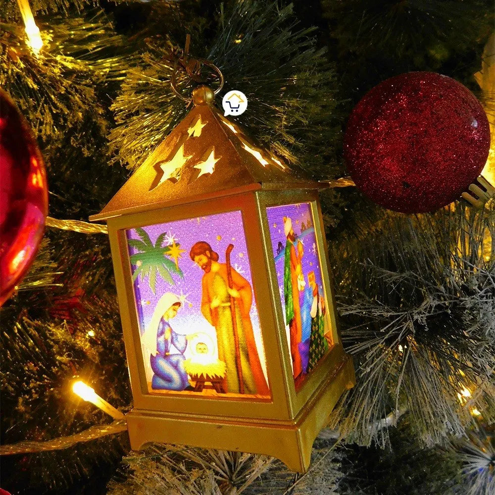 Pesebre Farol Cuadrado Vela Navideño Dorado Luz Led Zf045d