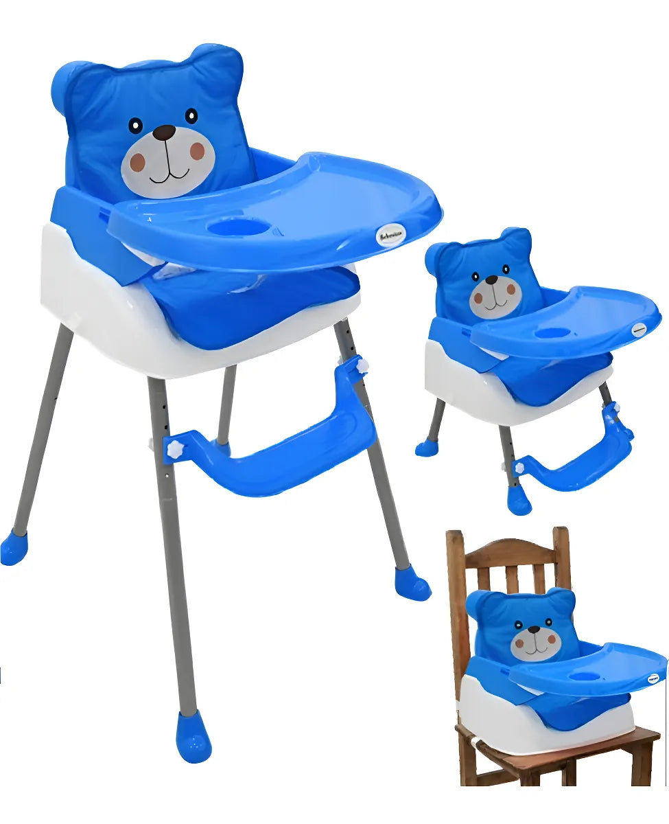 Silla Comedor Oso 3 En 1 Portatil Doble Altura Bebesitos Color Azul