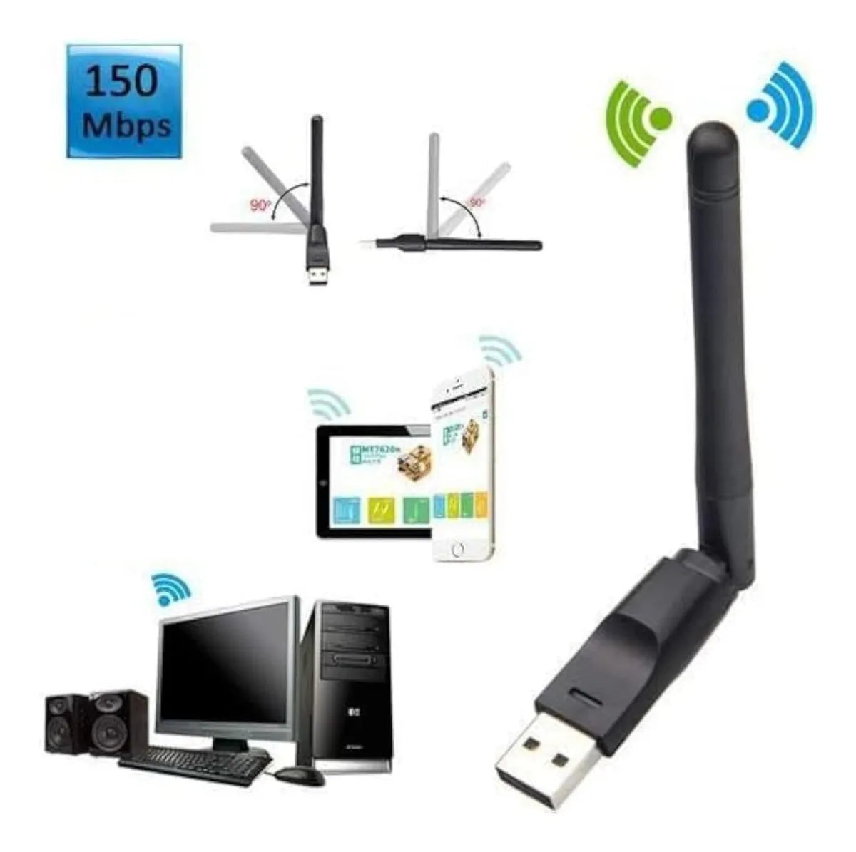 Adaptador Wifi 2.4hz Usb 2.0 Aufa W114 Con Antena | 300 Mbps