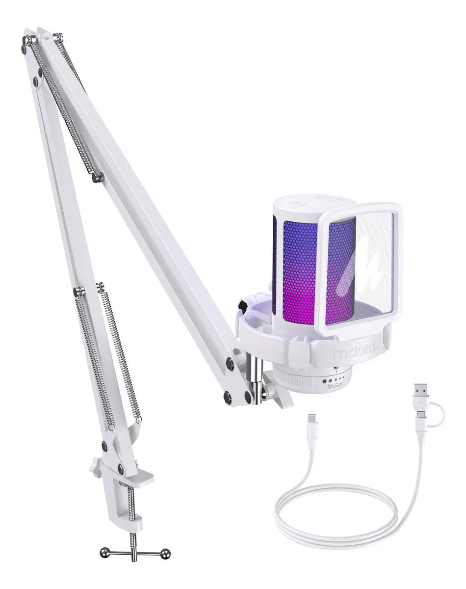 Micrófono Maono Dgm20s Cardioide Condensador Usb Profesional Con Cancelación De Ruido y Con Soporte De Brazo Rgb Color Blanco