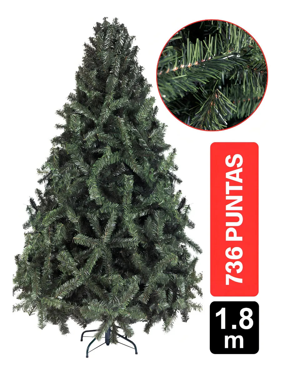 Arbol De Navidad Arizona 1.80m 736 Puntas Gio Home Pino Navideño Look Natural Base Metalica Artificial Para Decoracion Con Bolas Adornos Extension Cintas Bombillos Botas Campanas Luces Estrella Noel