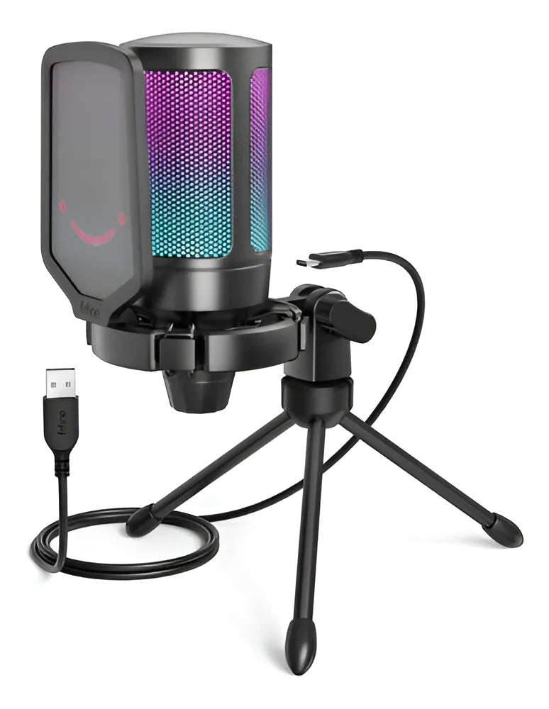 Micrófono de condensador para jugadores Fifine A6v con filtro pop, triple color negro
