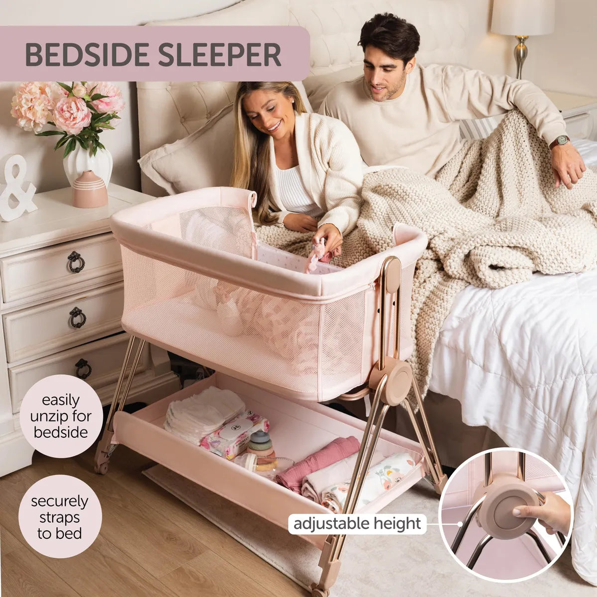 Cama De Noche Para Bebé Moisés Cuna Con Ajuste Y Ruedas Rosa