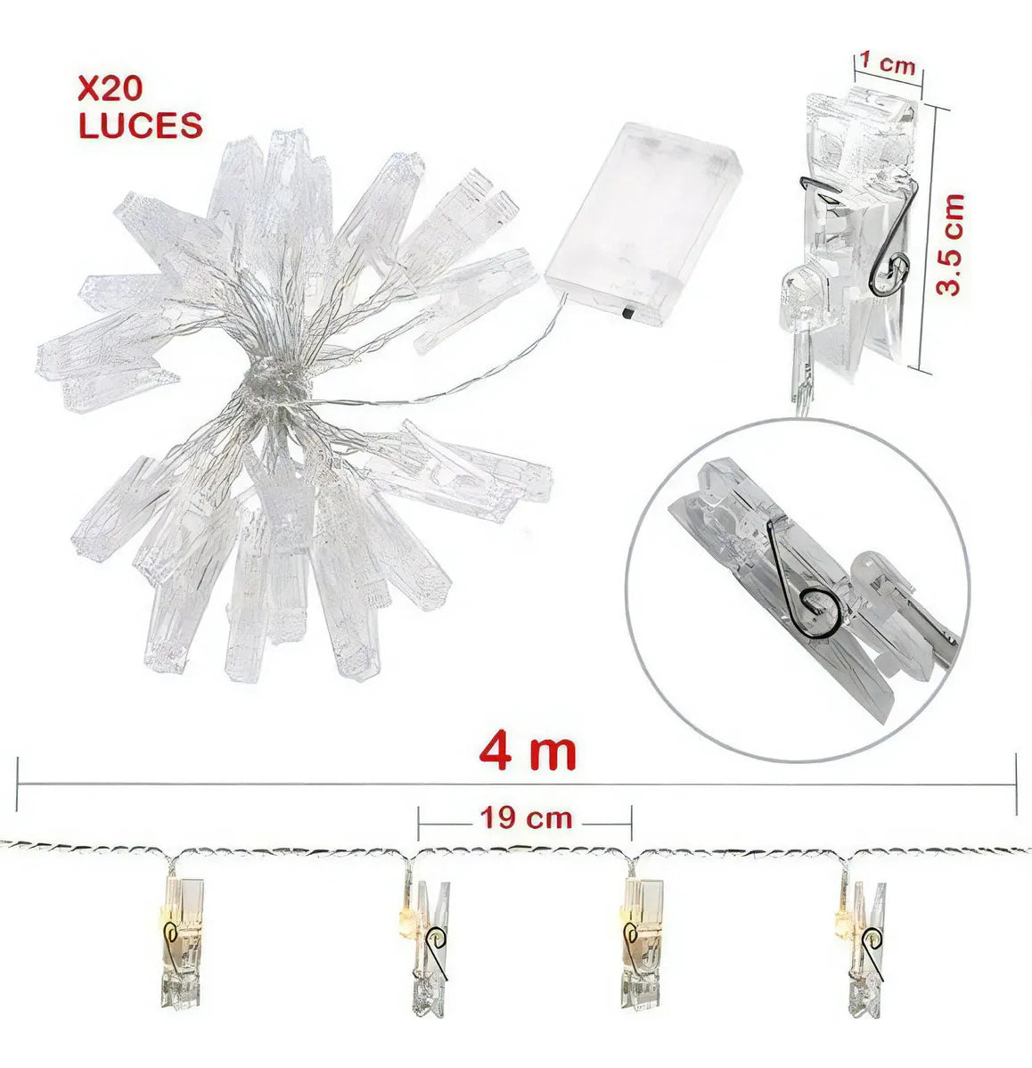 Luz Led Pinza Fotos X20 Luces Gancho Extensión 3m Xwd47 Baterías