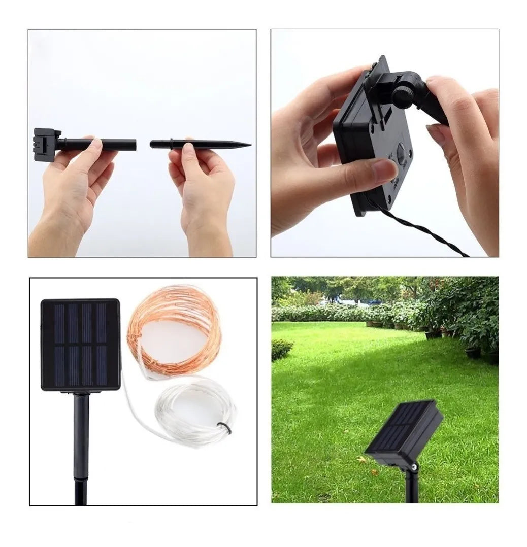 Luz Led Navideña Recargable Con Panel Solar 200 Leds Imperme Amarillo