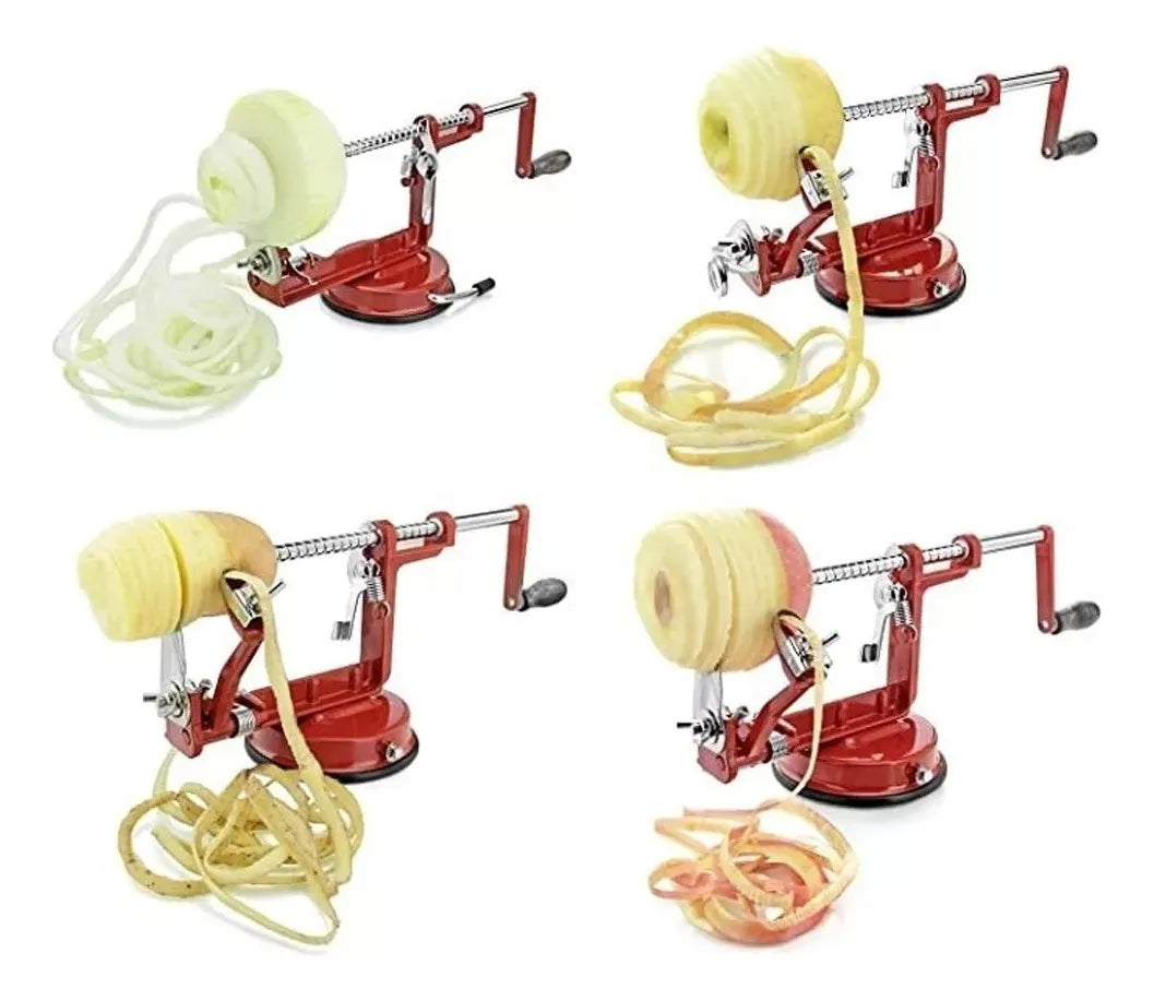 Pelador De Manzanas Y Verdura 3 En 1 Cortador Espiral Manual Rojo