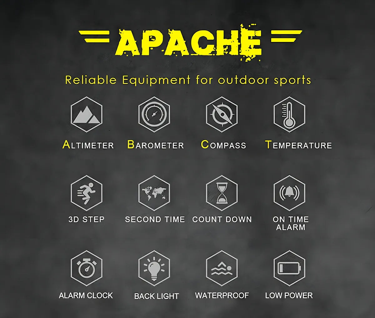 Reloj North Edge-apache Apache Sports Outdoors Digital .. Color de la correa Negro Color del bisel Metal Función Bise Color del fondo Negro