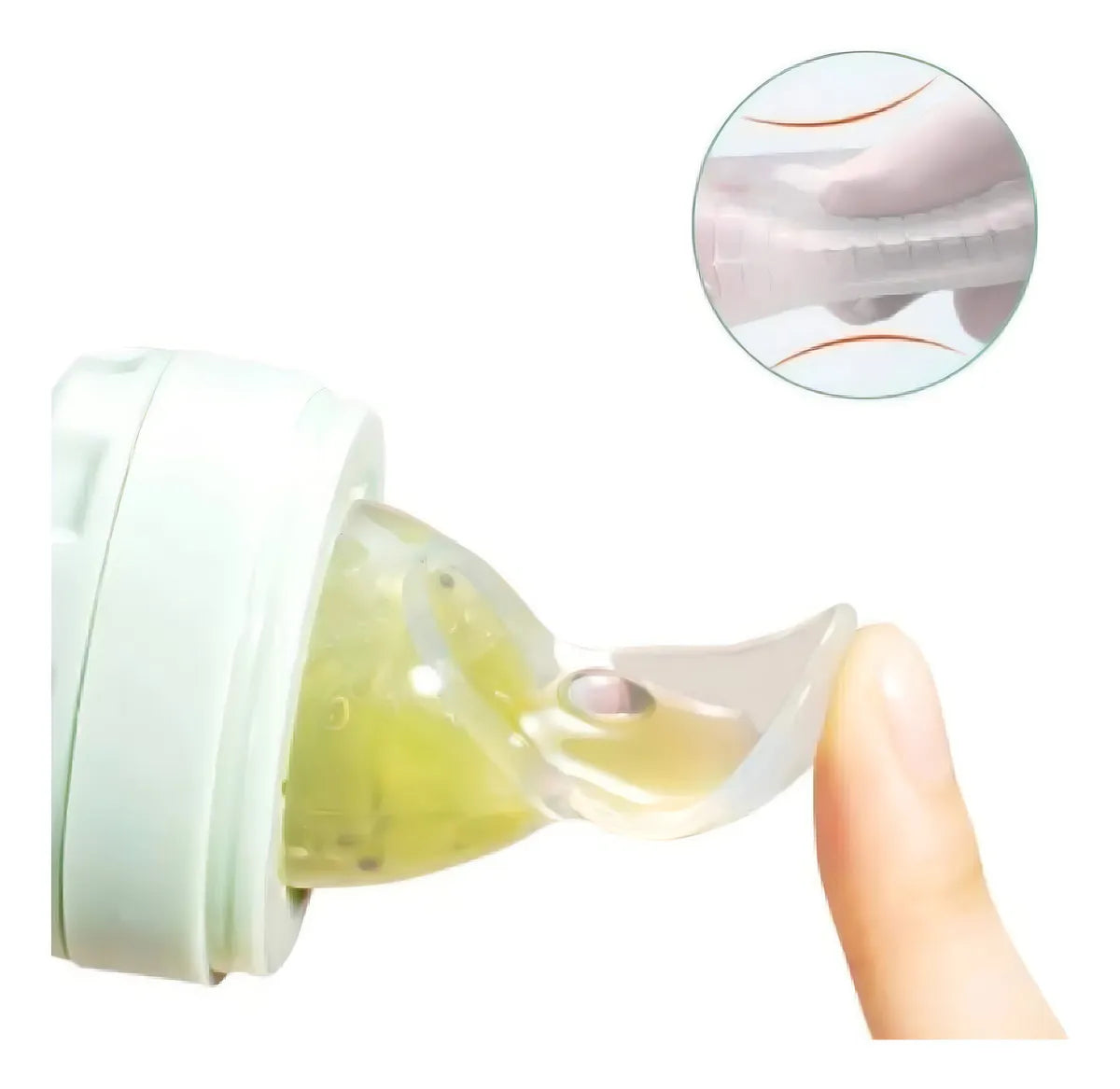 Tetero Biberón Dispensador Alimentos Bebés 40 Ml Uso Verde Chupo 3 Tamaño Alimento + Cuchara Dispensar Ayuda Habilidades Control Sin Bpa Libre Bps Sin Ftalatos Silicona Grado Alimenticio Versátil