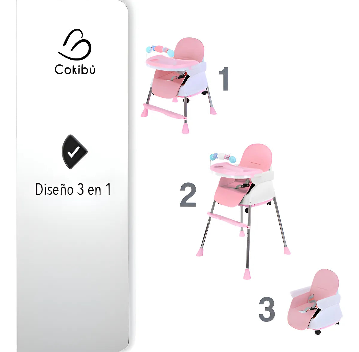 Silla Comedor Para Bebe 3 En 1 color Rosa SBEBE-1RS