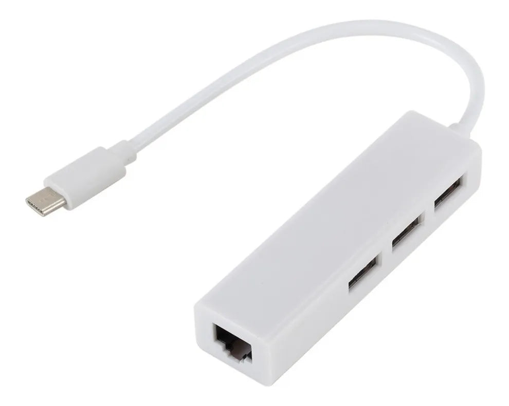 Adaptador De Usb Tipo C A A Rj45 Base 100+ 3 Puertos Usb 2.0
