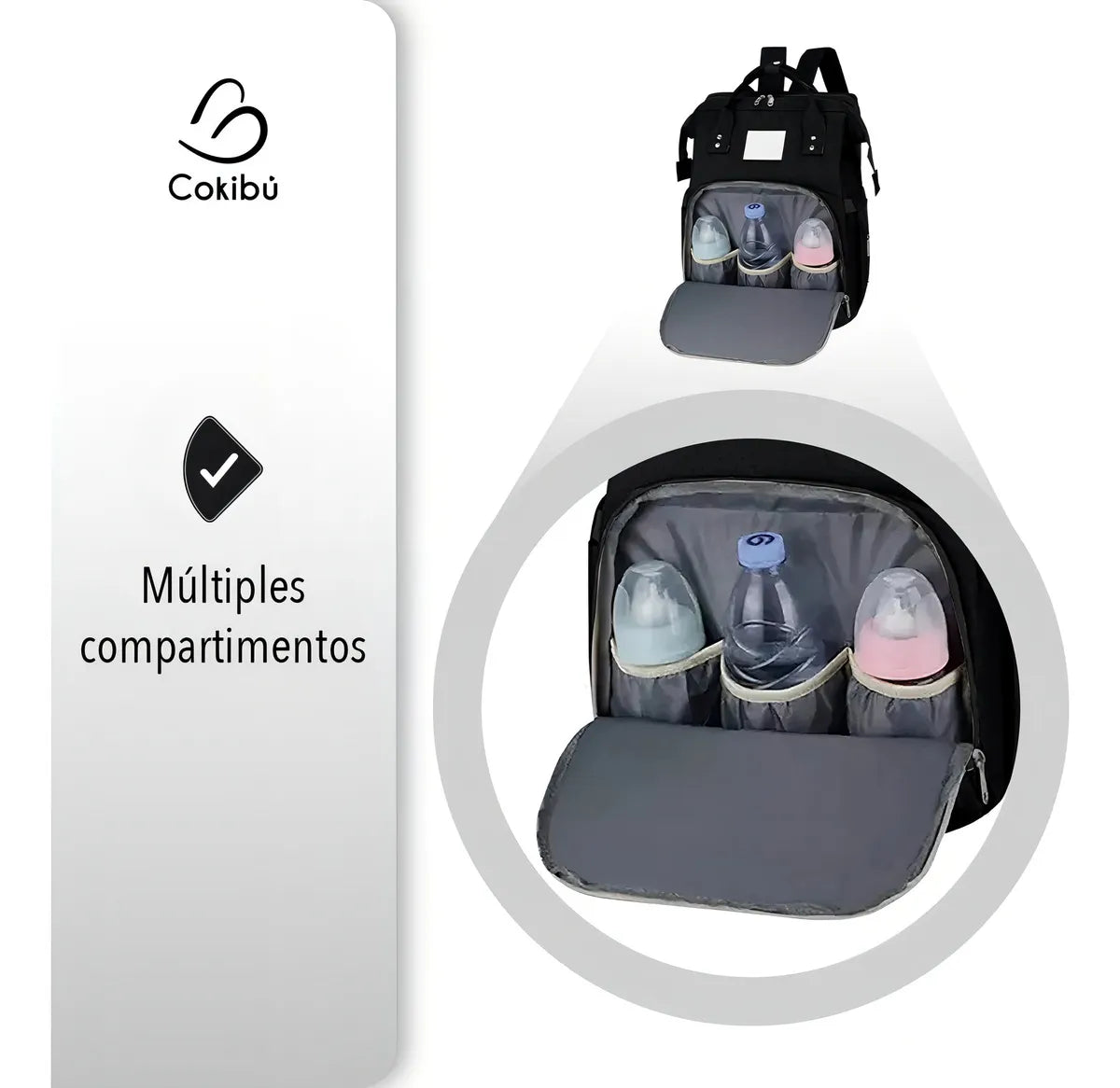 Pañalera Morral 3 En 1 Color Negro Cokibú Diseño De La Tela Oxford