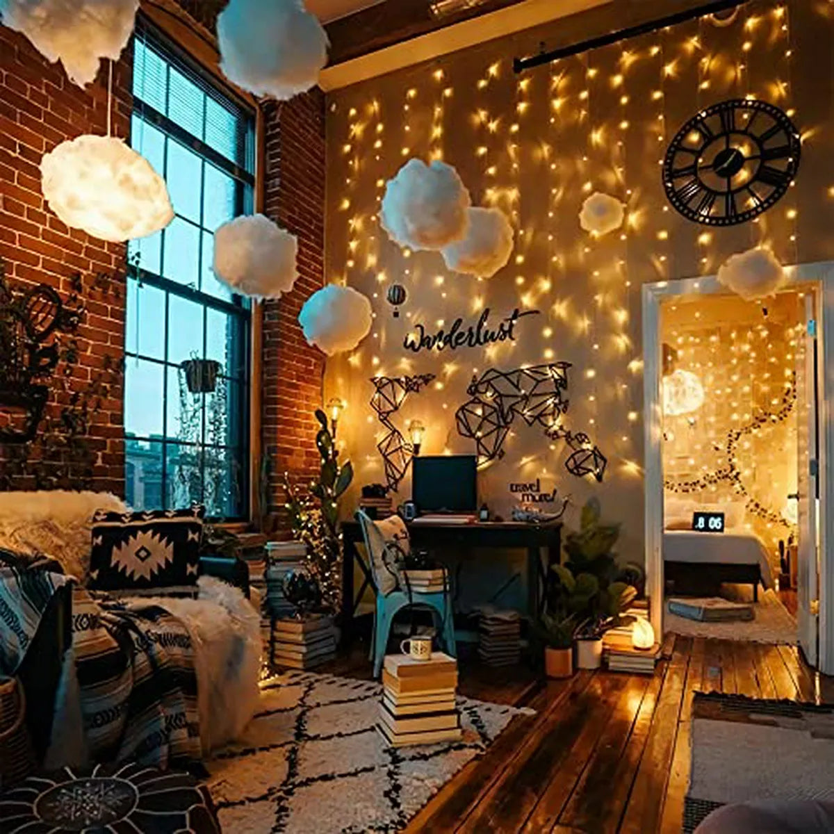 Cortina De Luces Led 300, Decoración Navideña Usb Azul