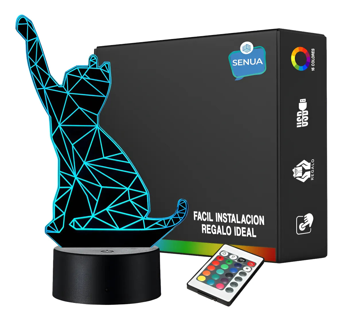 Lámpara De Noche Led Gato 3d Holograma Decoración Regalo Negra