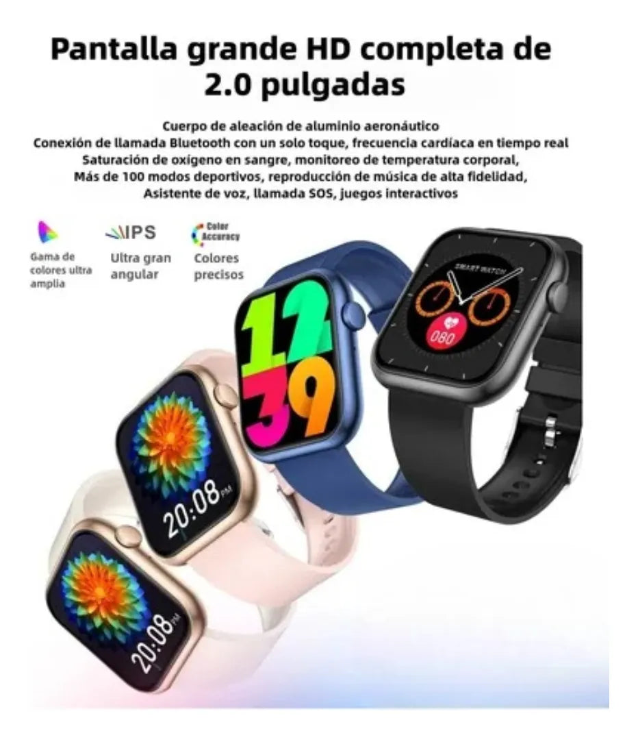 Smartwatch Ultra Display De 1.99 Con Correa De Gel Silicona Negro Negro