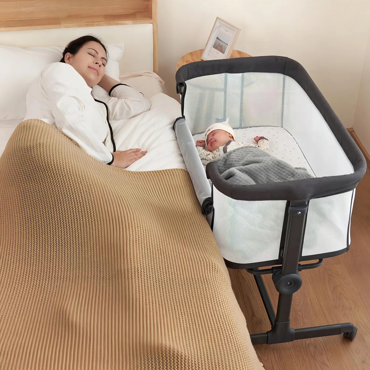 Cesta Para Bebé Ezebaby Junto A La Cama Con 7 Alturas Ajusta