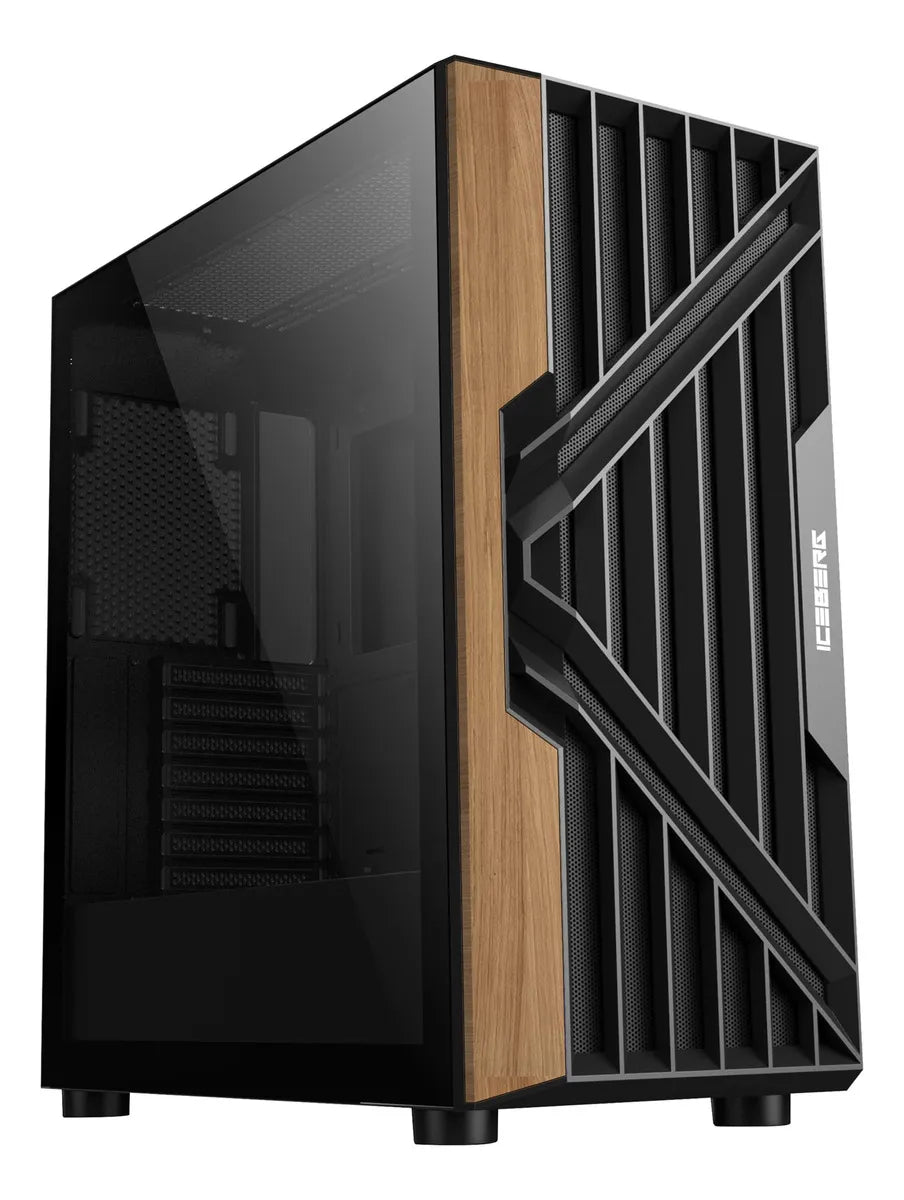 Gabinete Gamer Iceberg Wood Vector 7 Ventiladores Argb Color Negro