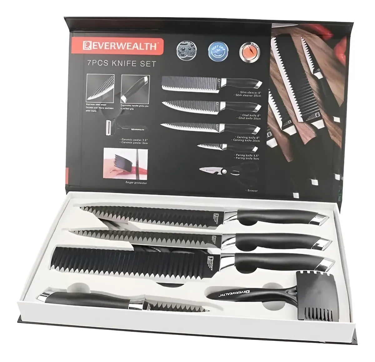 Juego De Cuchillos De Cocina X 7pcs Set En Acero Inoxidable Color Negro