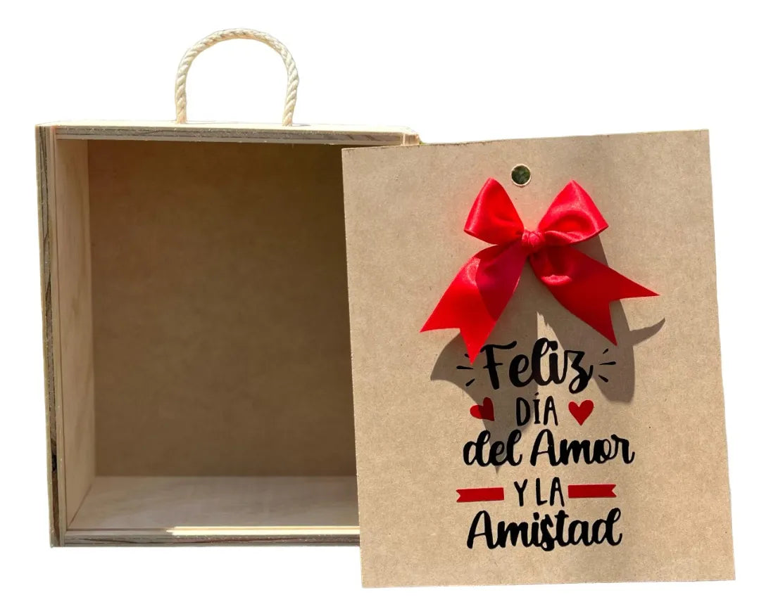 Caja Tapa Corrediza Madera Regalo Amor Y Amistad 28x24x9cm