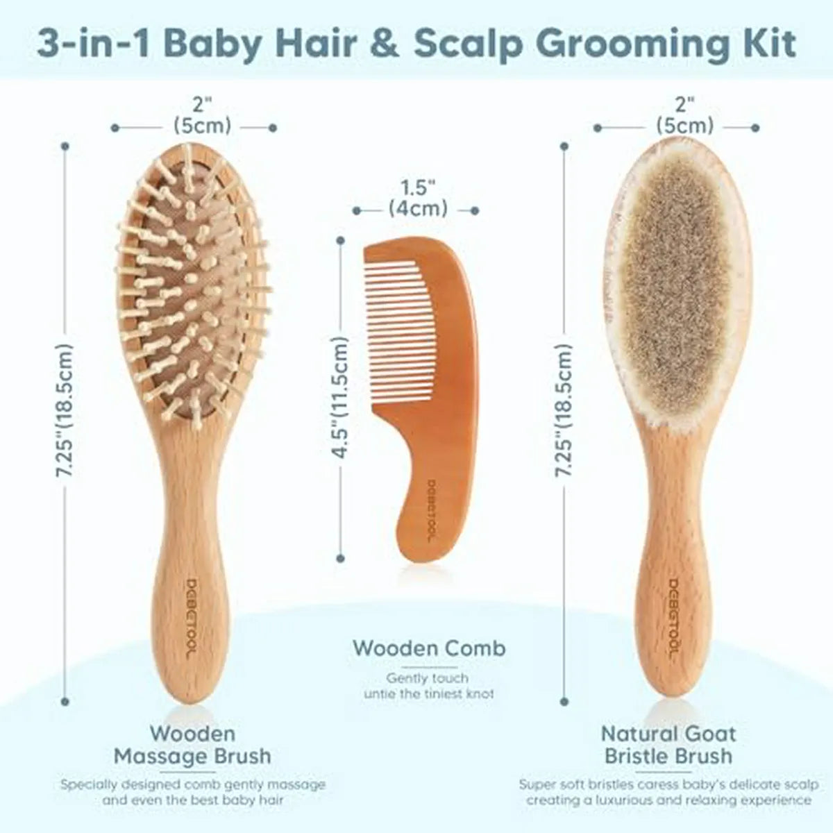 Set De Cepillo Y Peine De Madera Para Bebés - Suave Y Efecti