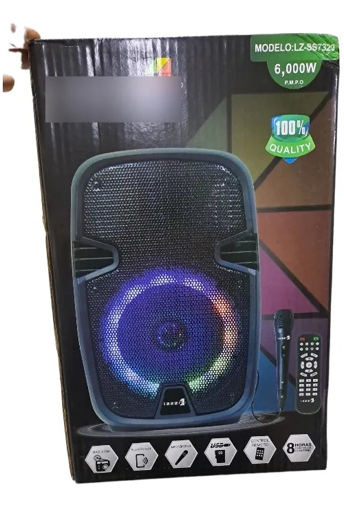 Parlante Profecional Bluetooth Usb Fm 8 Pulgadas Recargable Negro