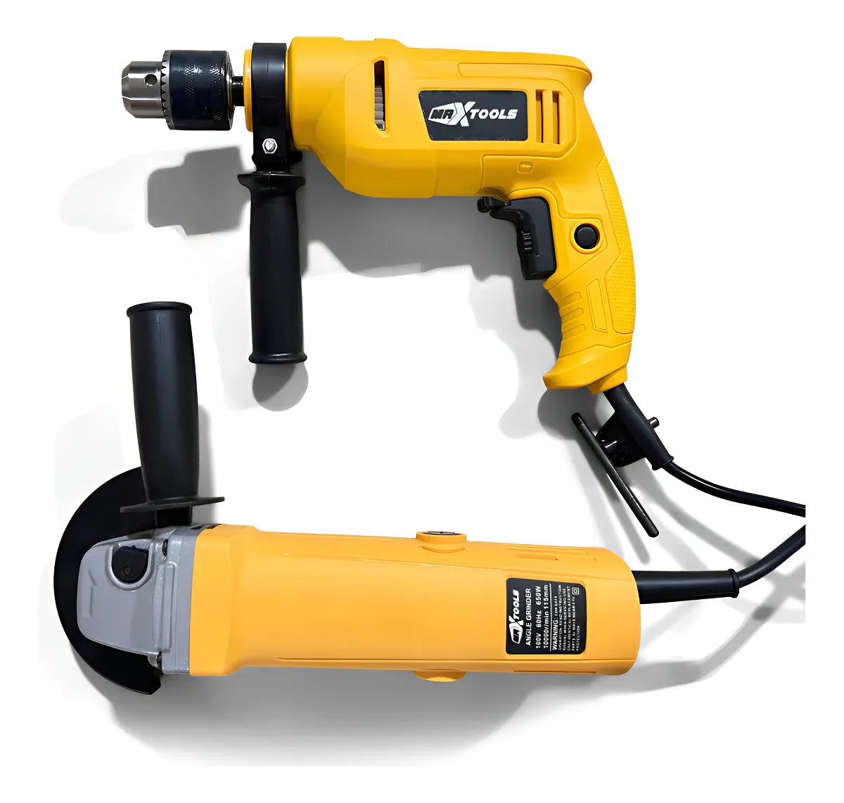 Combo Taladro Percutor 650w 13mm 110v/pulidora 650w Maxtools Color Amarillo