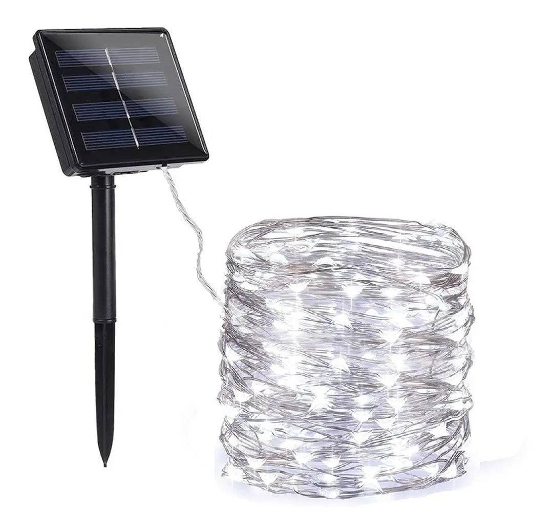 Luz Led Navideña Recargable Panel Solar 200 Leds Impermeable Blanco