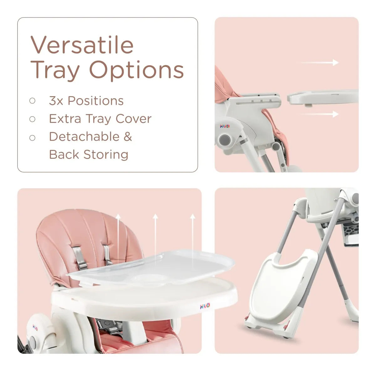 Silla Alta Plegable 3 En 1 Para Bebé 7 Alturas 4 Reclinables