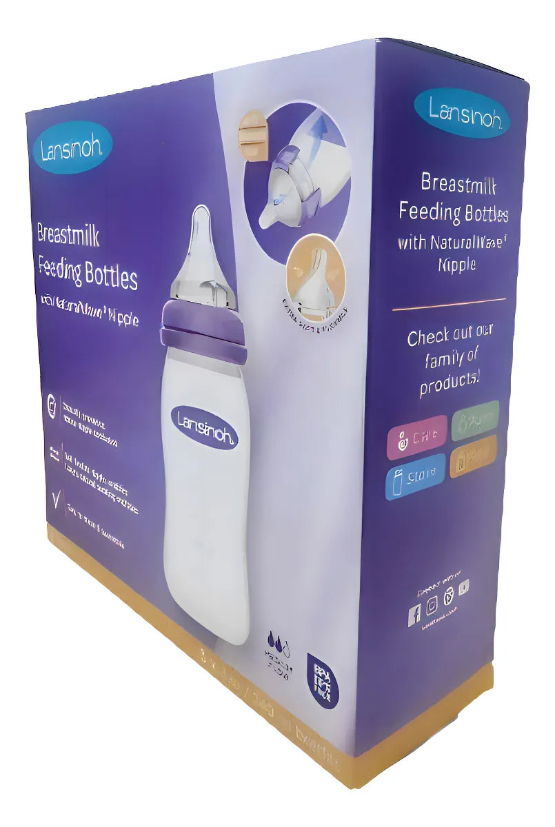 Set X3 Biberones Teteros Lansinoh 8oz Flujo Medio +3m Violeta Set Mamaderas 240 Ml