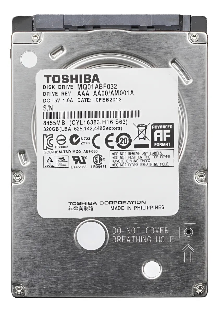 Disco Duro Toshiba Sata 320gb 2.5 Portatil Pull Usado Plateado
