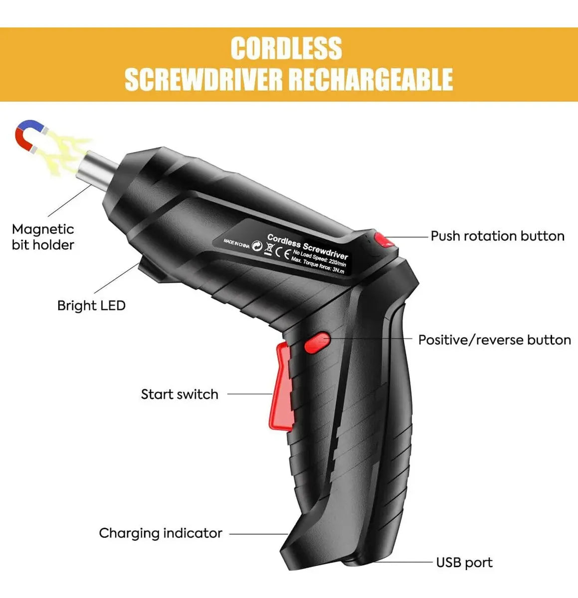 Kit De Taladro Y Destornillador Eléctrico Inalámbrico De 47 - Negro - 220